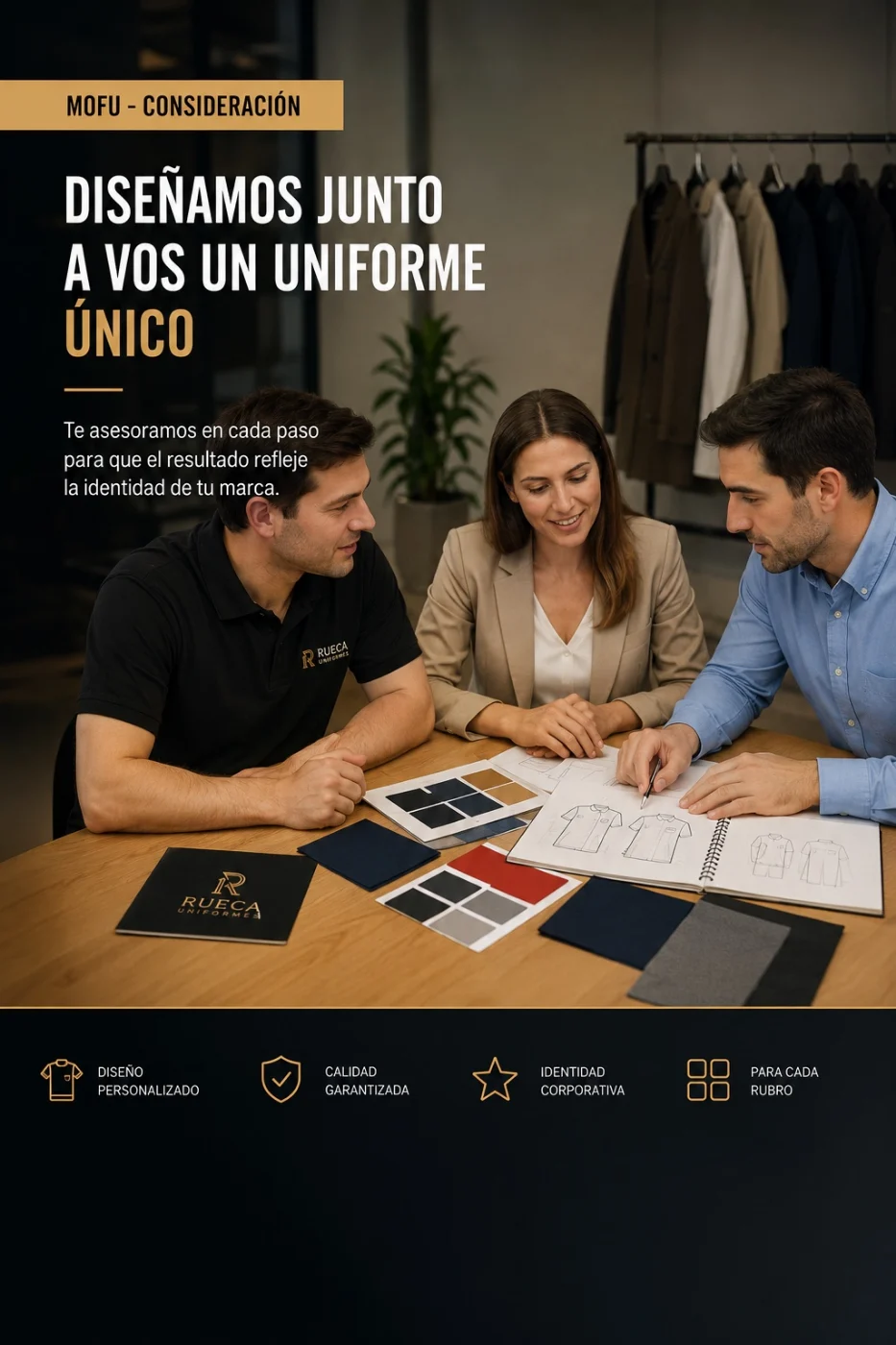 Asesoramiento en cada paso: colores, telas y diseño exclusivo para tu empresa.